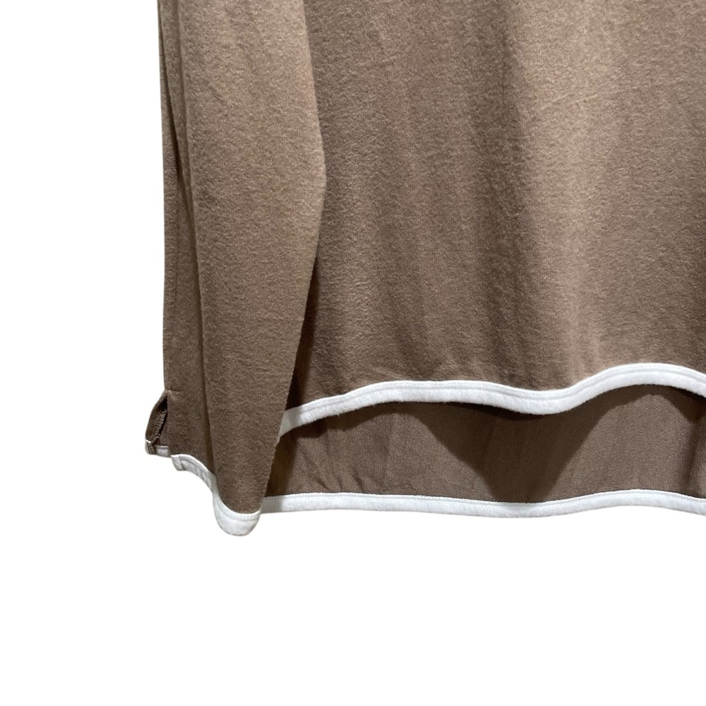 Relaxed Wide-Leg Knit Pants Set in Taupe with White Trim - Picture 3 of 12
